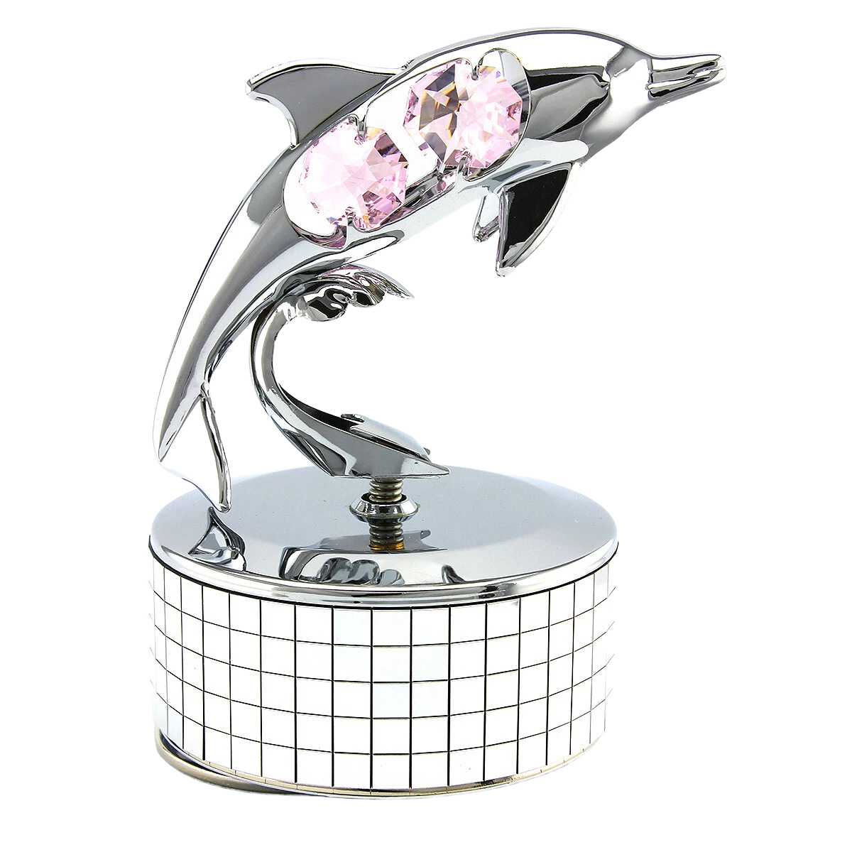 Decorative dolphin figurine with pink crystals on a white background