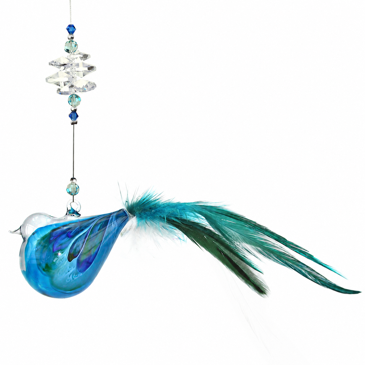 Glass Bird Suncatcher with Feather Tail