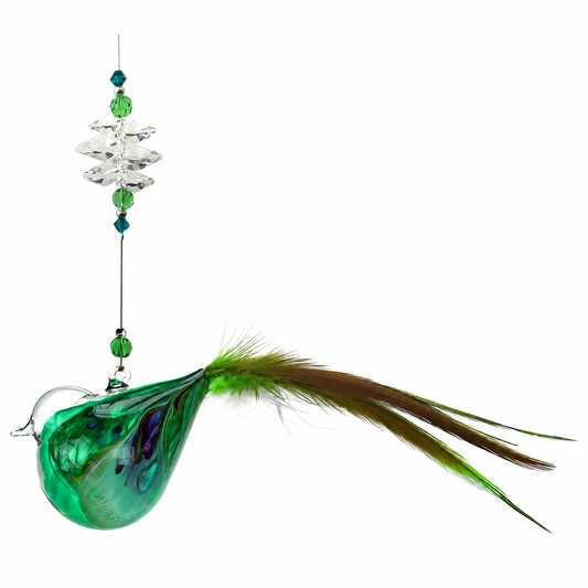 Glass Bird Suncatcher with Feather Tail