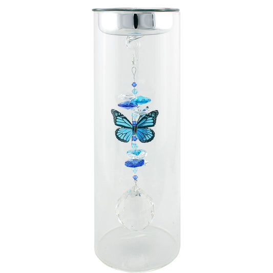Crystal Butterfly Suncatcher in Glass Candle Holder - Small