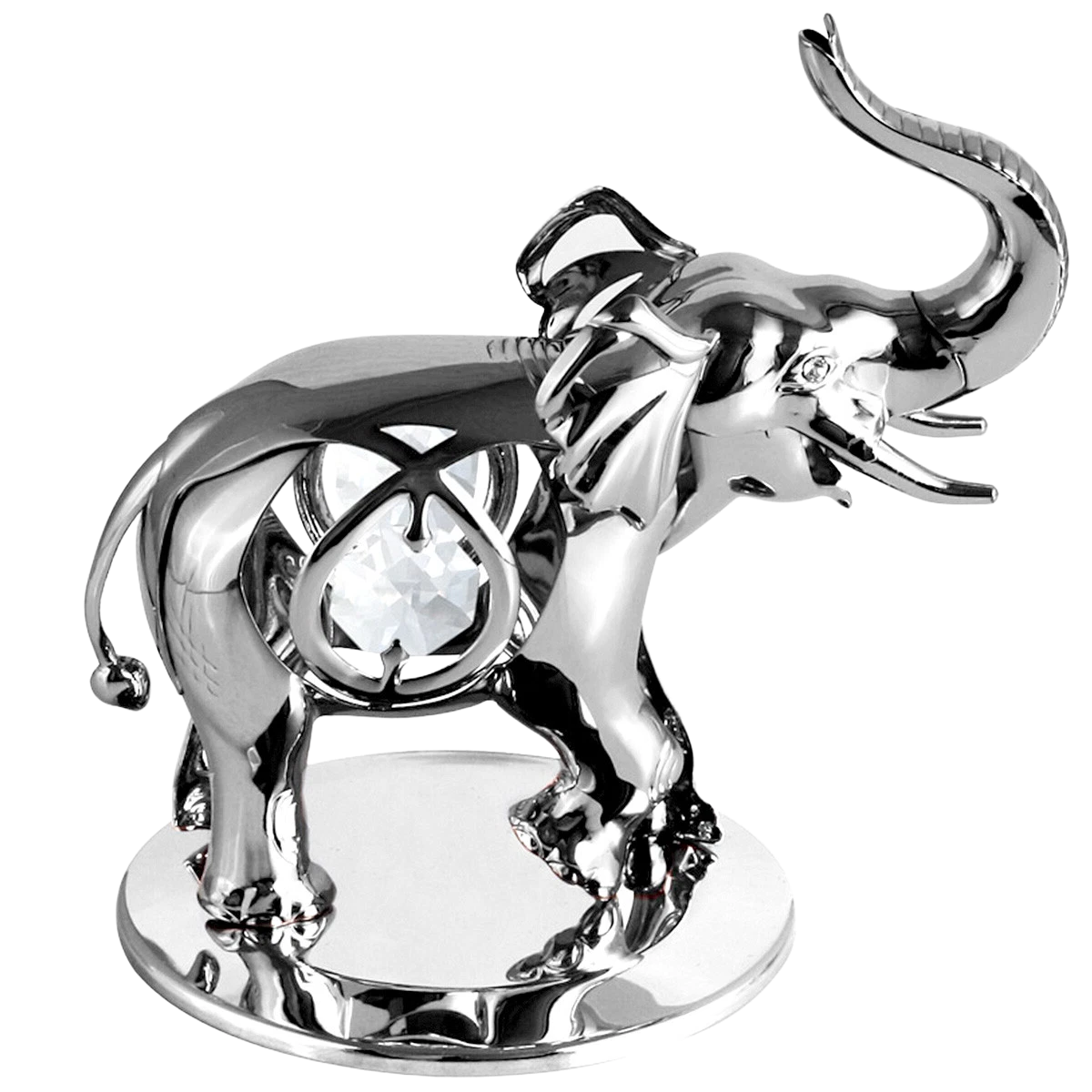 Gunmetal elephant figurine with crystal accents on a white background