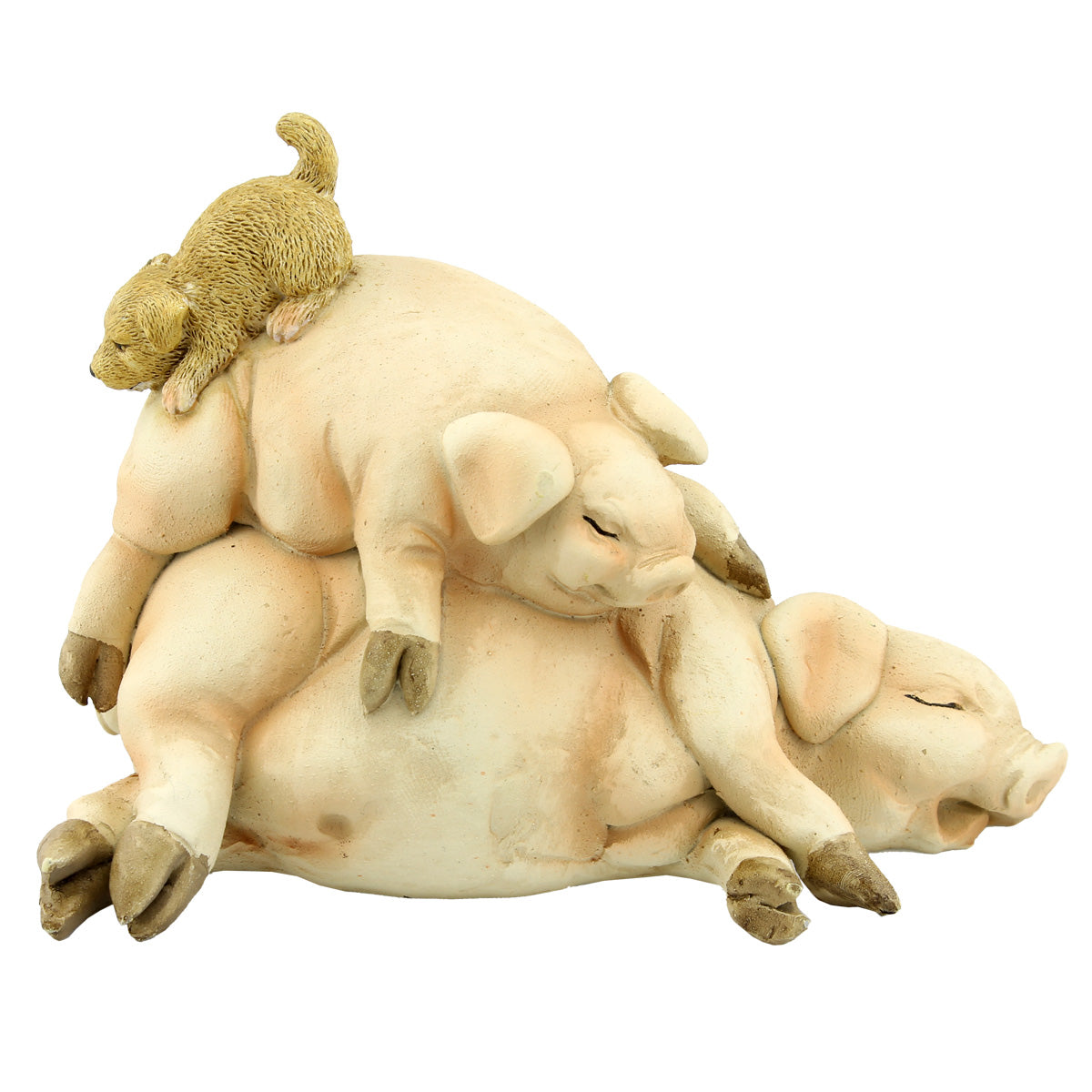 Sleeping Pigs with Puppy Figurine