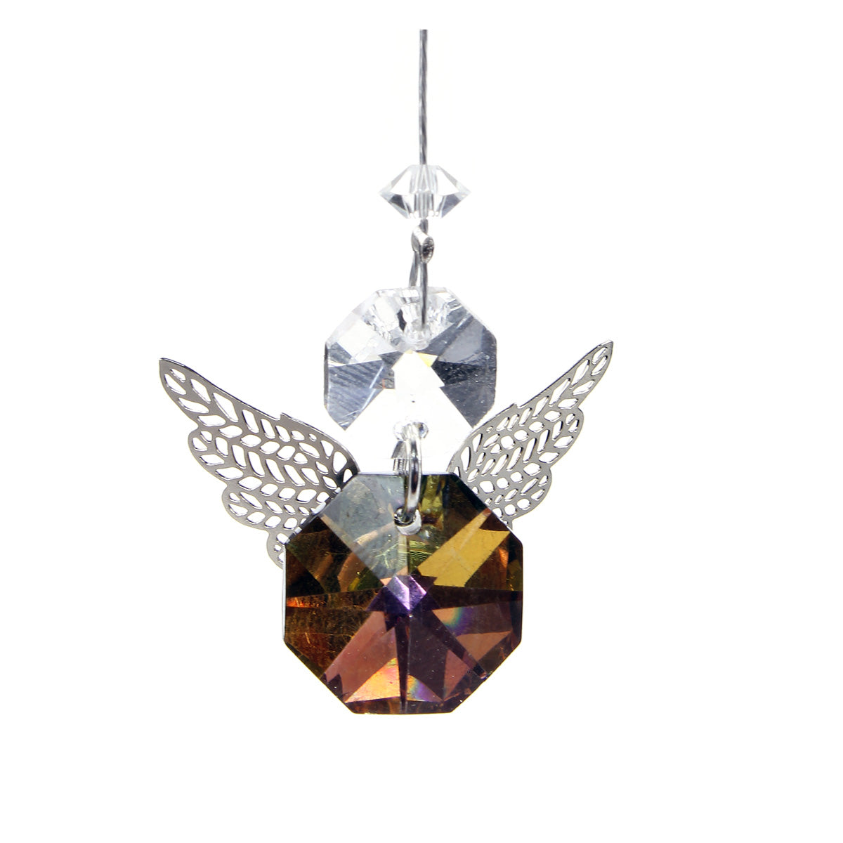 Little filigree angel orange pink AB octagon suncatcher