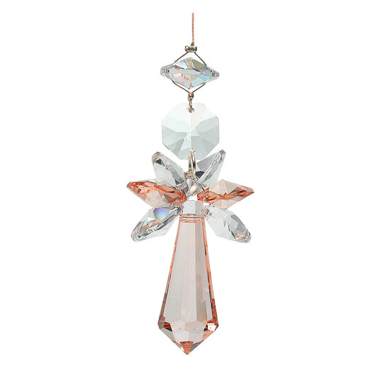 Peach crystal point angel suncatcher