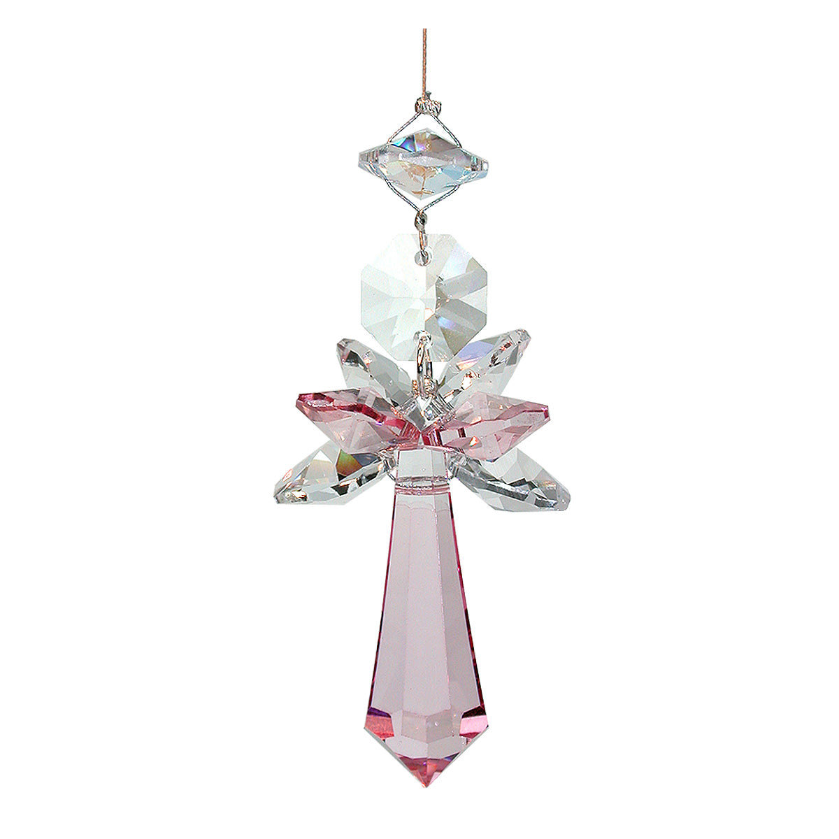 Pink crystal point angel suncatcher