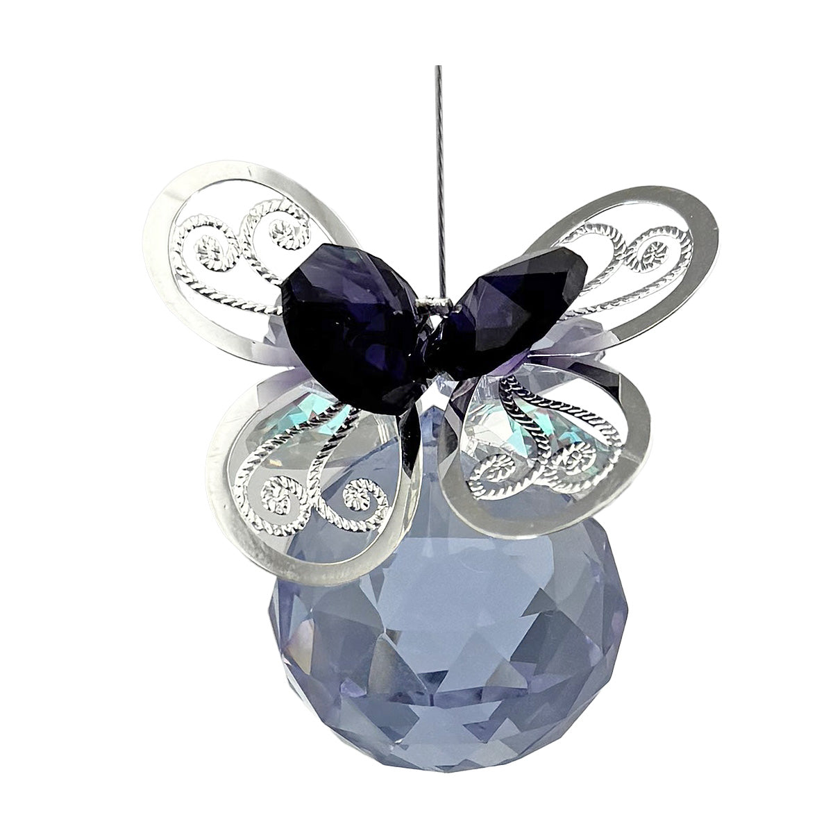 Filigree Butterfly Crystal Suncatcher with Coloured Sphere