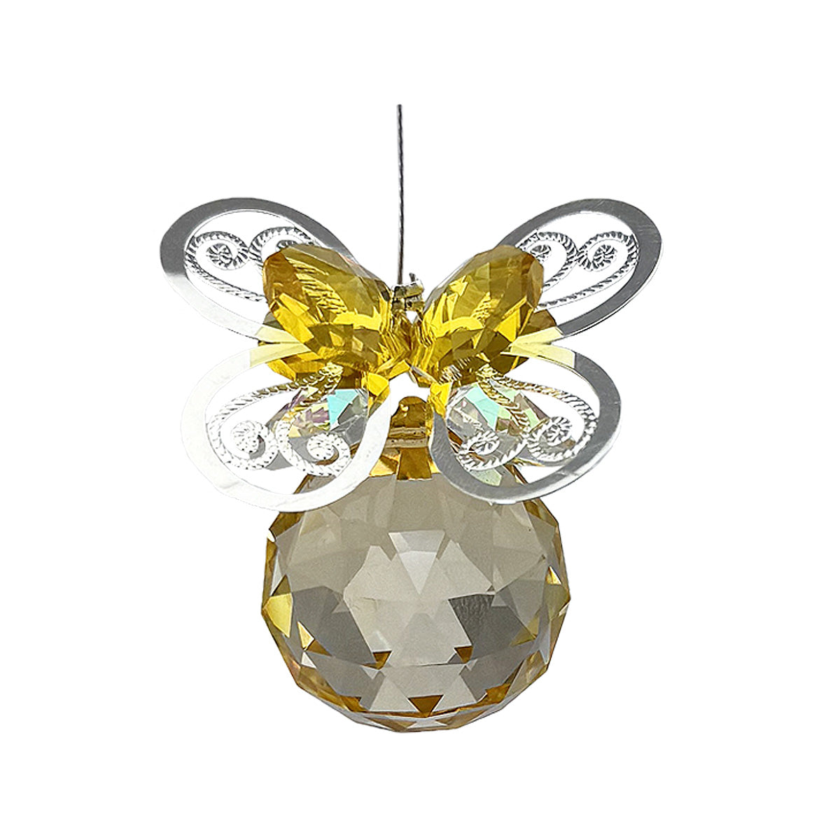 Filigree Butterfly Crystal Suncatcher with Coloured Sphere