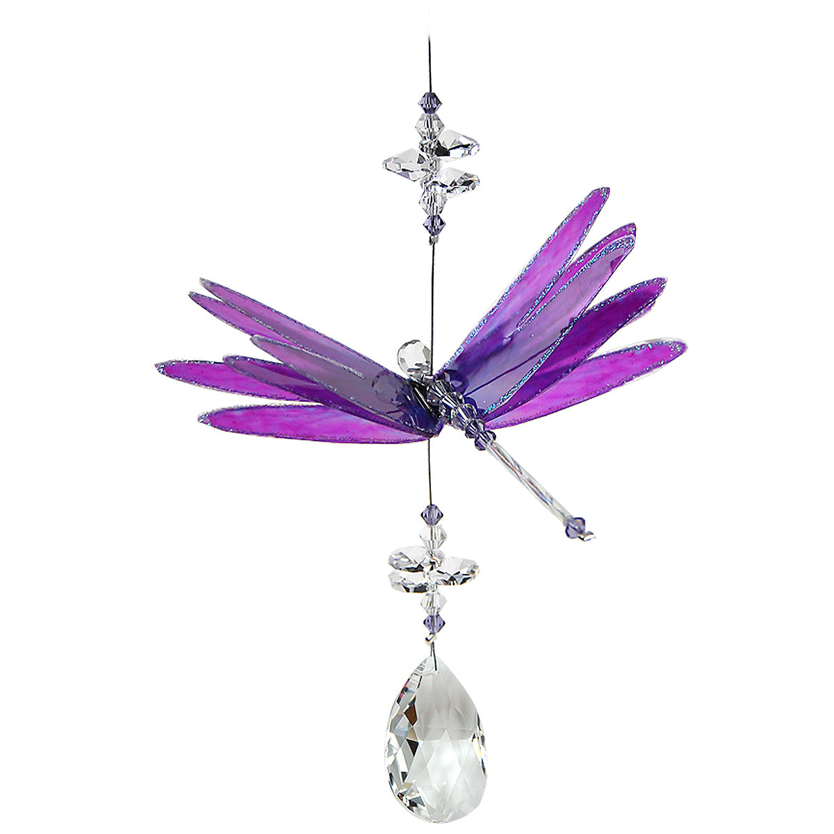 Purple dragonfly crystal suncatcher with almond drop