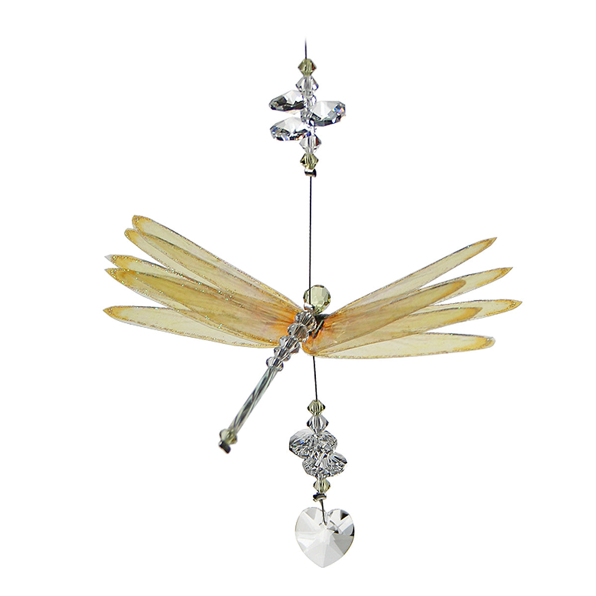 Topaz dragonfly crystal suncatcher with heart drop