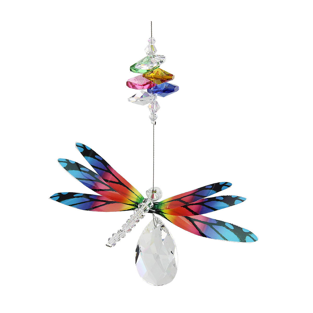Bright Dragonfly Crystal Suncatcher with Almond Drop