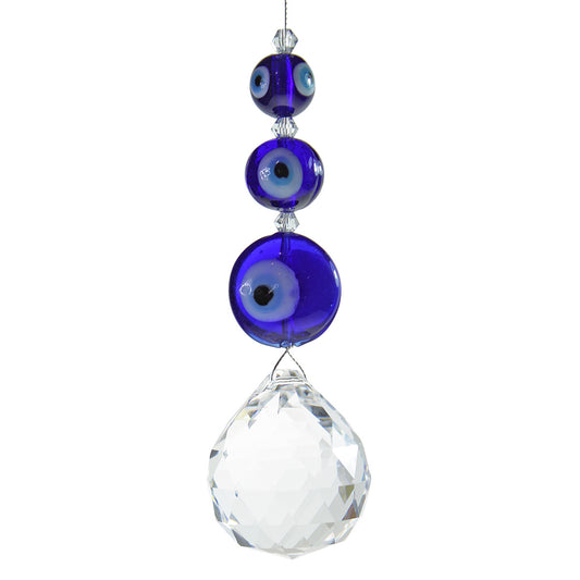 Evil eye beaded suncatcher with 30mm sphere drop