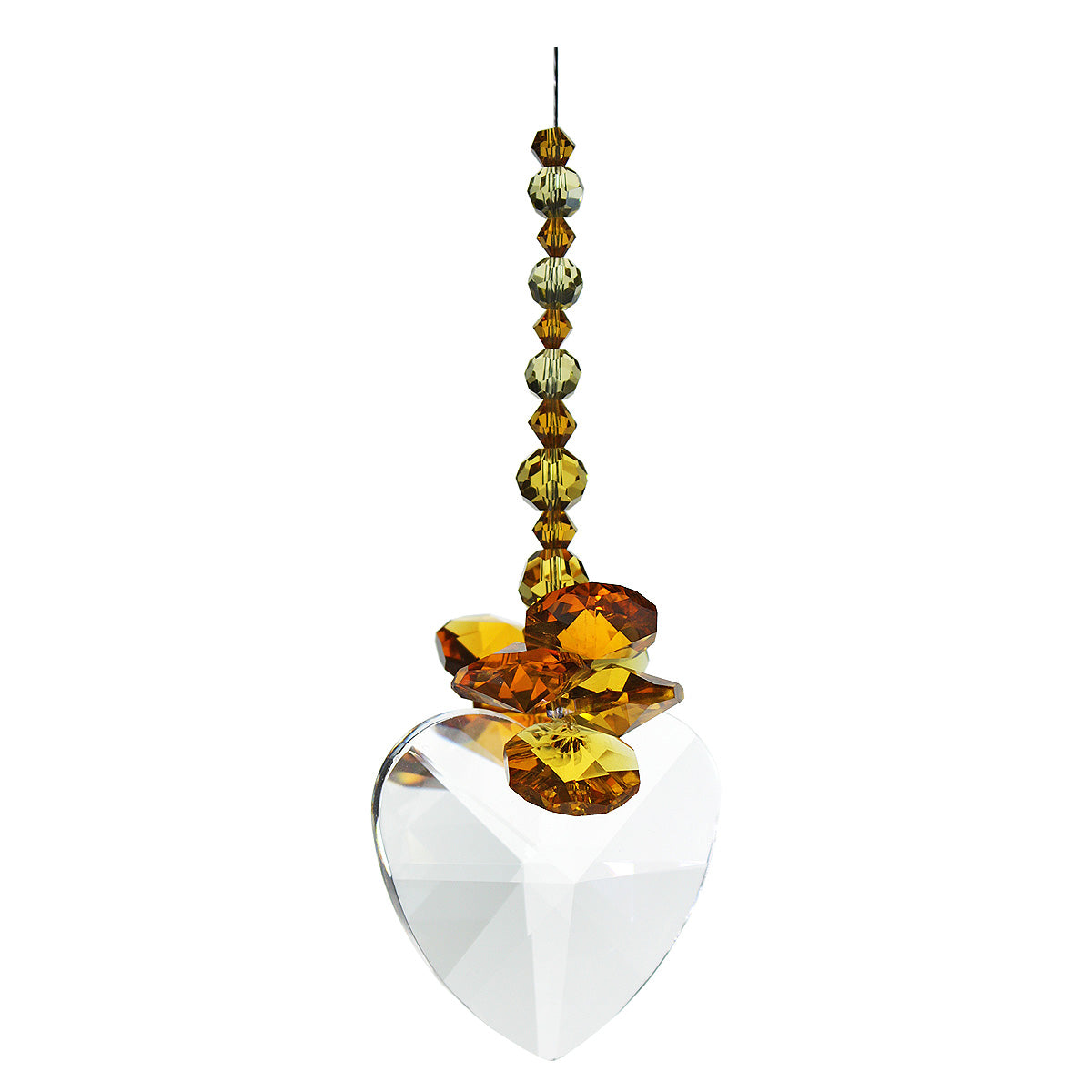 Topaz beaded cluster crystal suncatcher on 40mm heart drop
