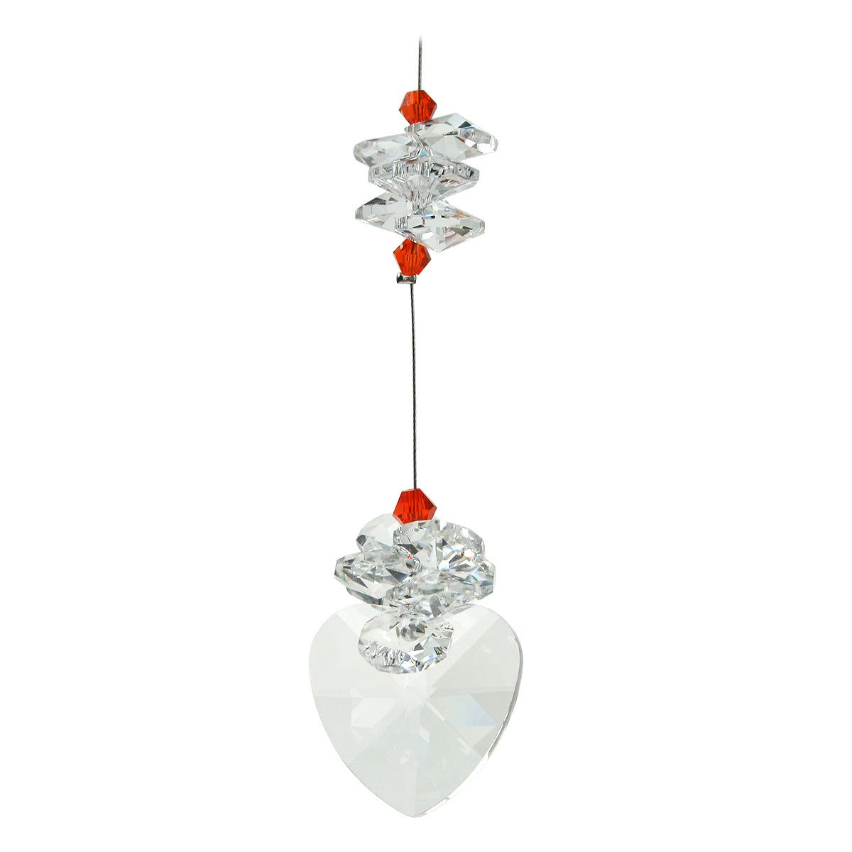Orange cluster cascade crystal prism suncatcher on 40mm heart drop