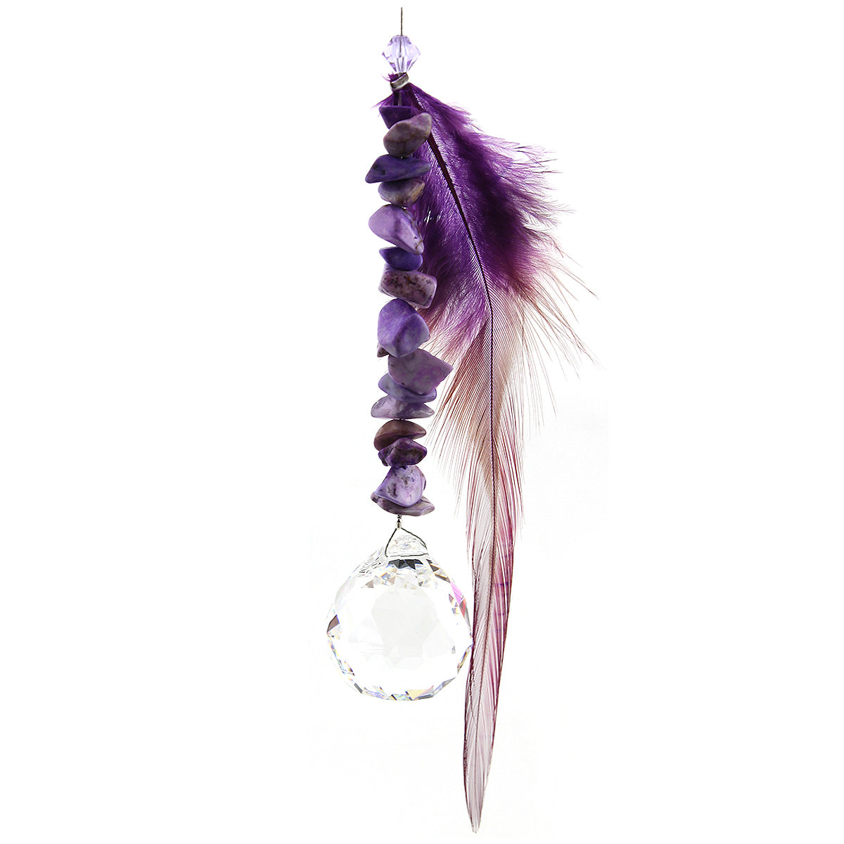 Gem Chip with Feather Crystal Suncatcher