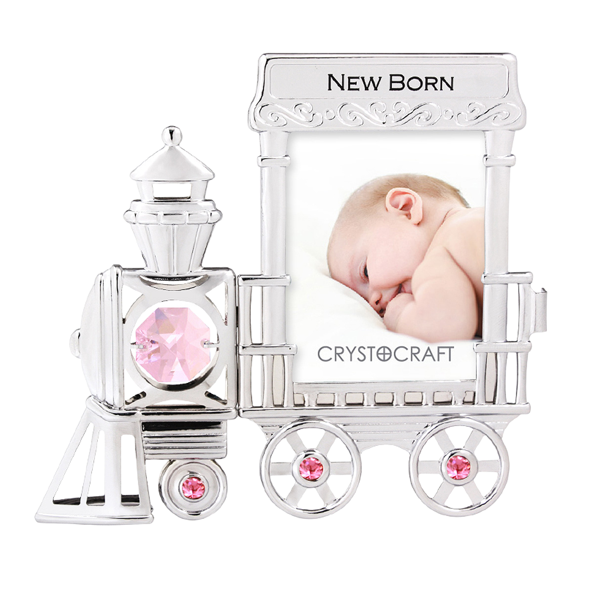 Crystocraft Baby Train Photo Frame Keepsake with Bohemia Crystals