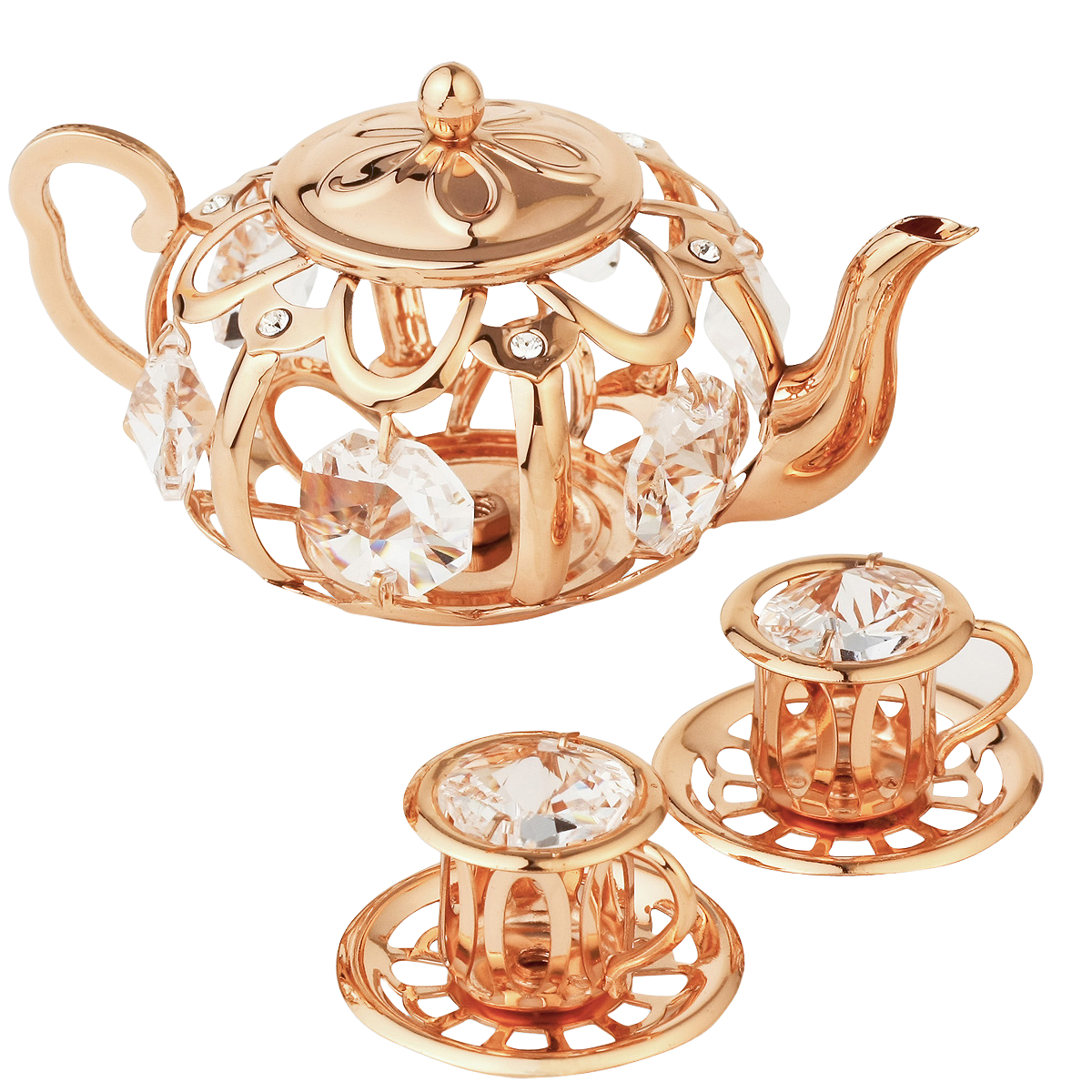 Crystocraft Tea Pot Set Ornament with Bohemia Crystals