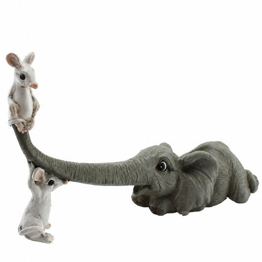 Baby Elephant and Mice Figurine