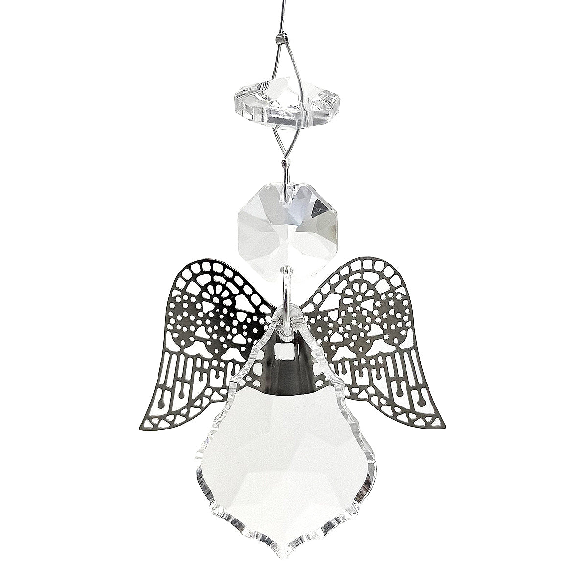 Crystal starburst angel suncatcher with filigree wings