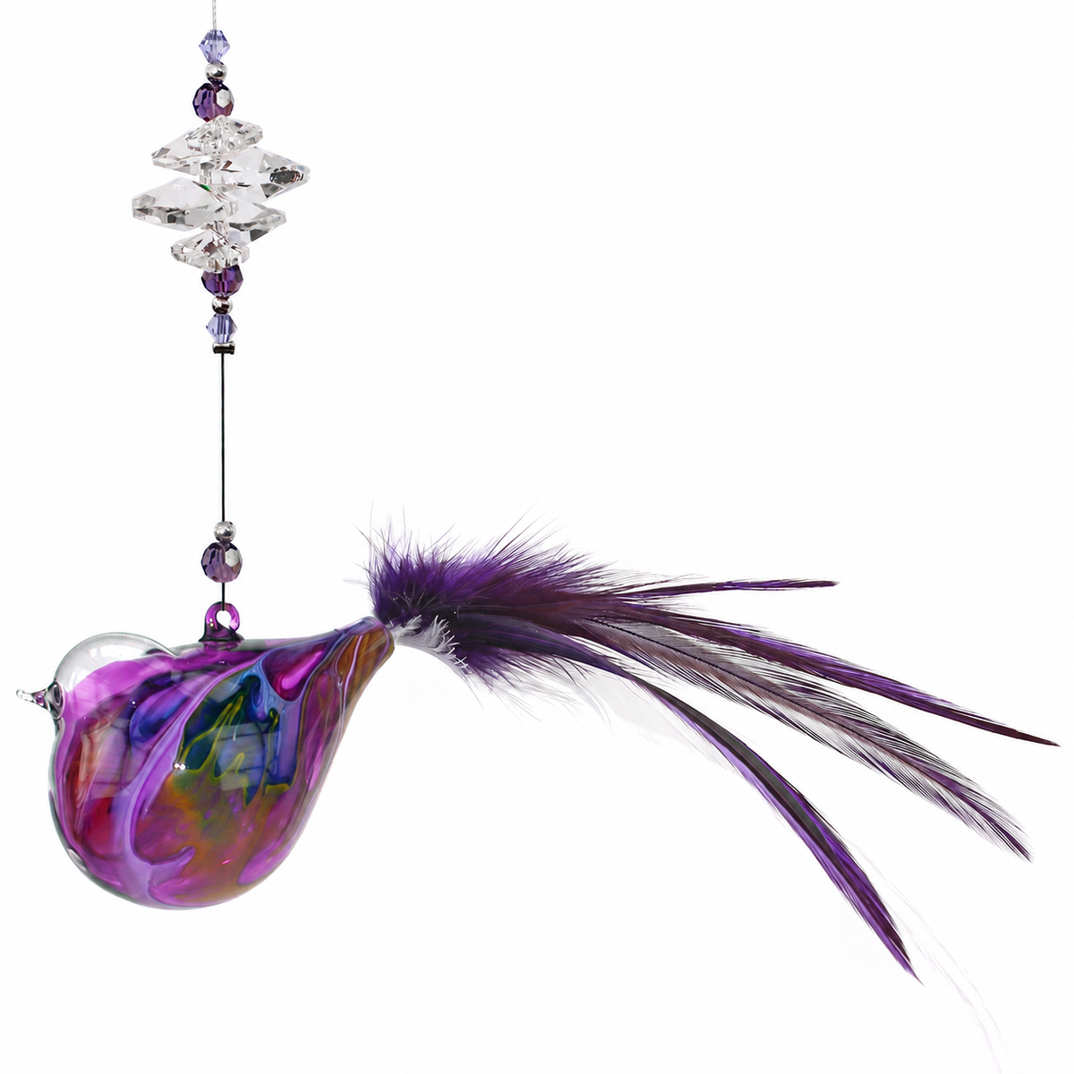 Glass Bird Suncatcher with Feather Tail