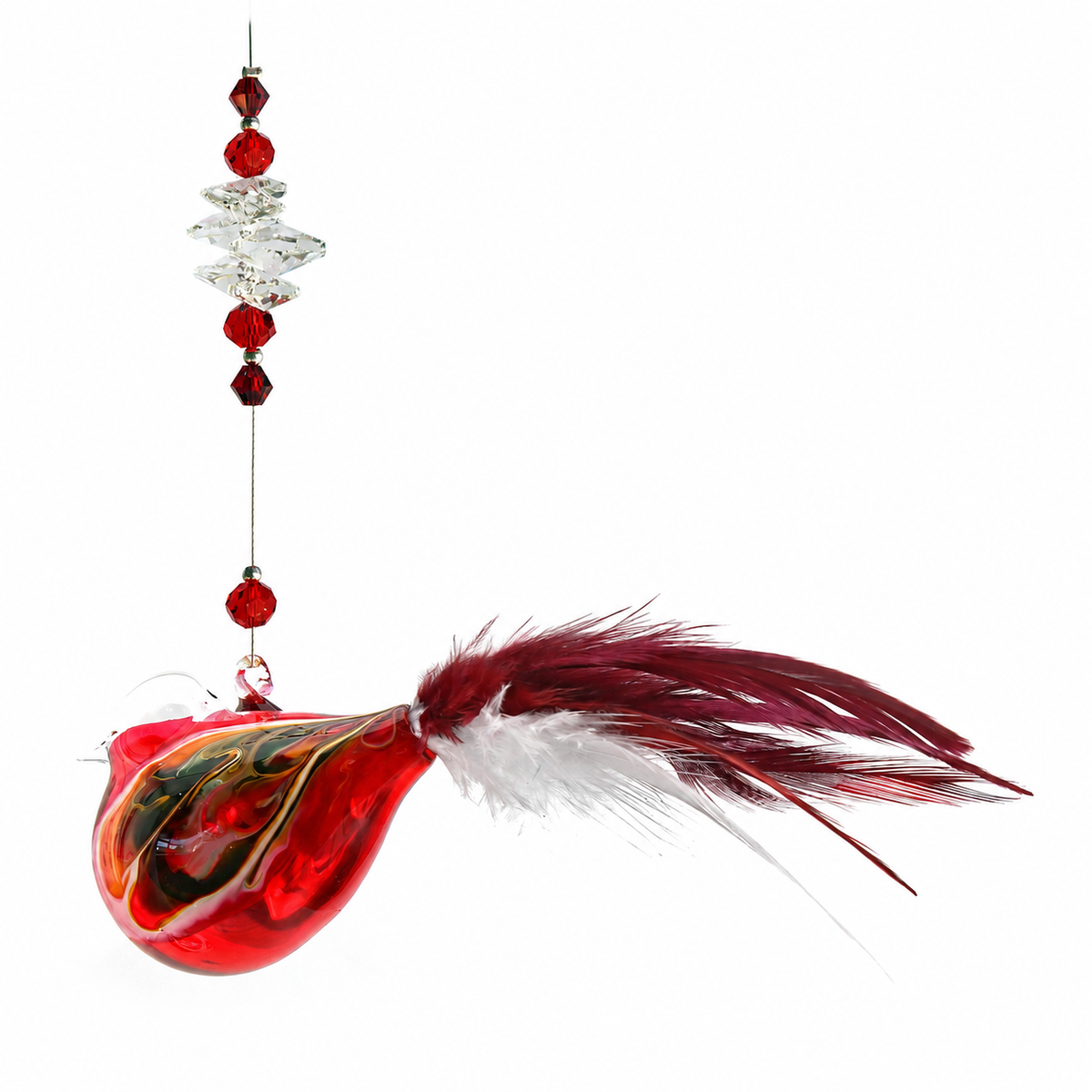 Glass Bird Suncatcher with Feather Tail
