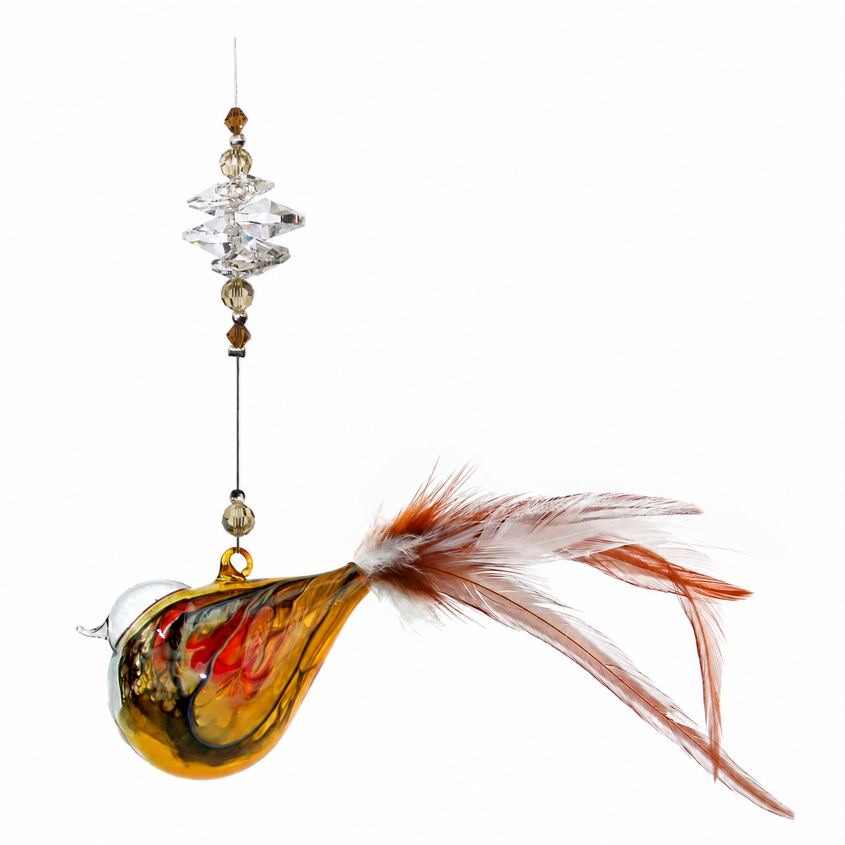 Glass Bird Suncatcher with Feather Tail