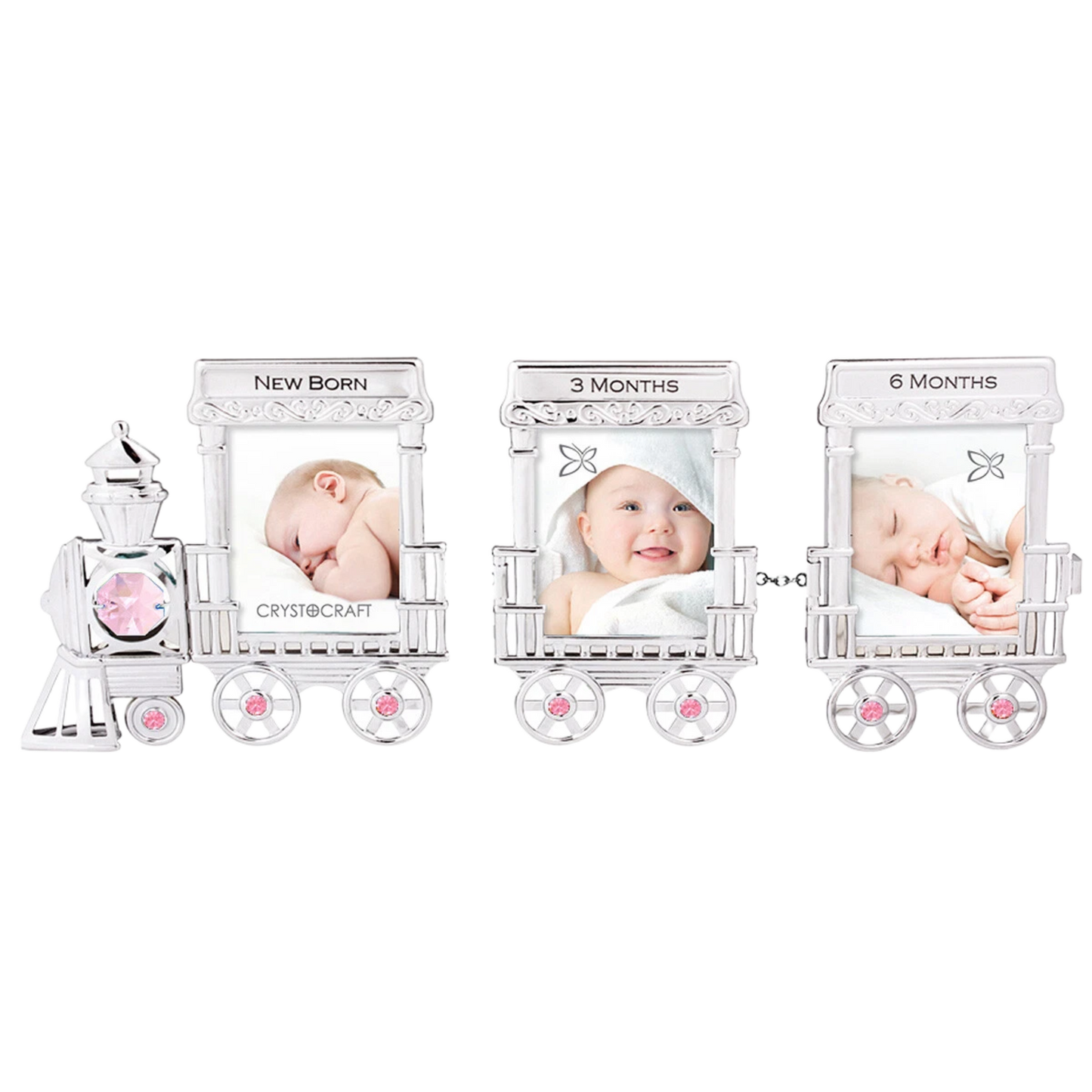 Crystocraft Baby Train Multi Photo Frame Keepsake with Bohemia Crystals