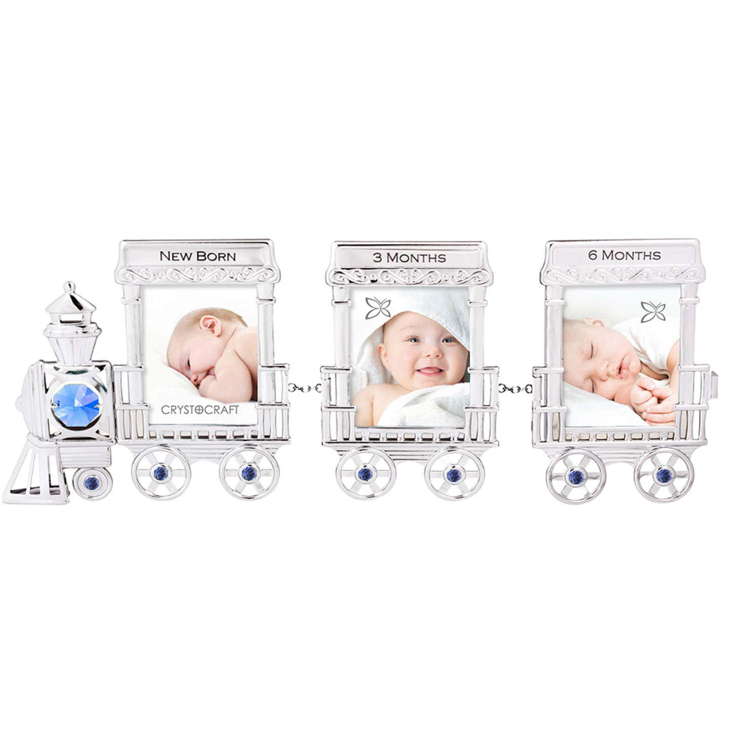 Crystocraft Baby Train Multi Photo Frame Keepsake with Bohemia Crystals