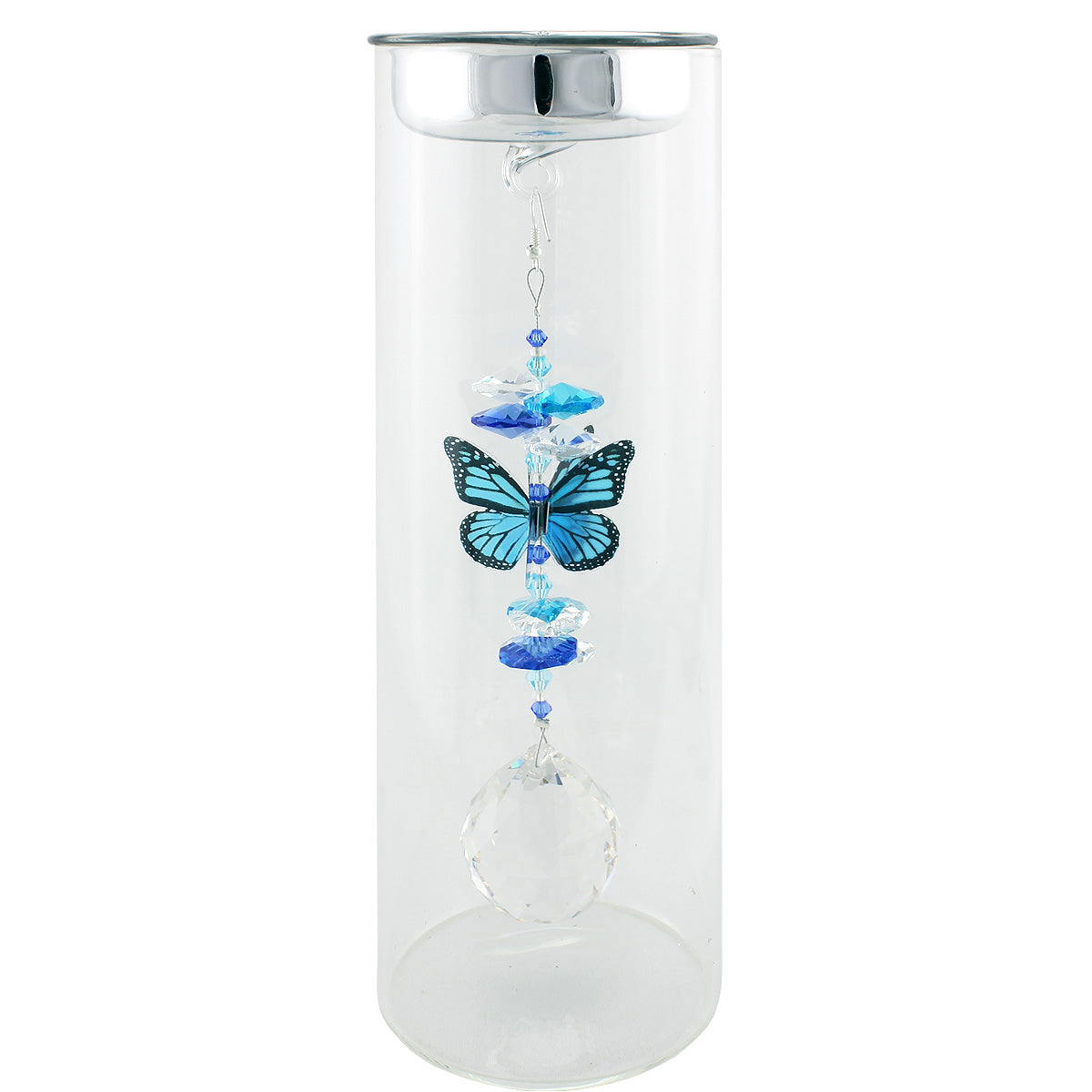 Crystal Butterfly Suncatcher in Glass Candle Holder - Small