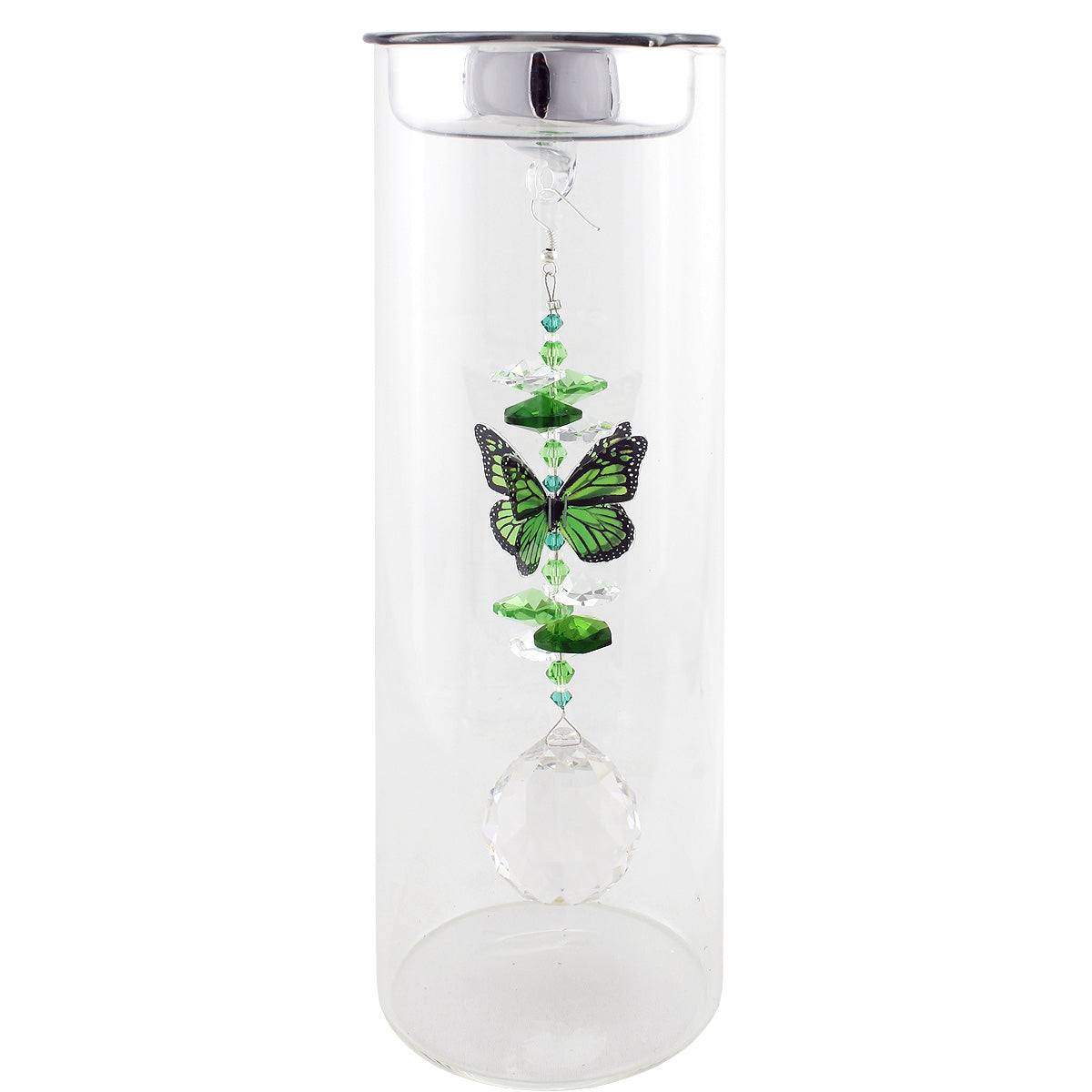 Crystal Butterfly Suncatcher in Glass Candle Holder - Small