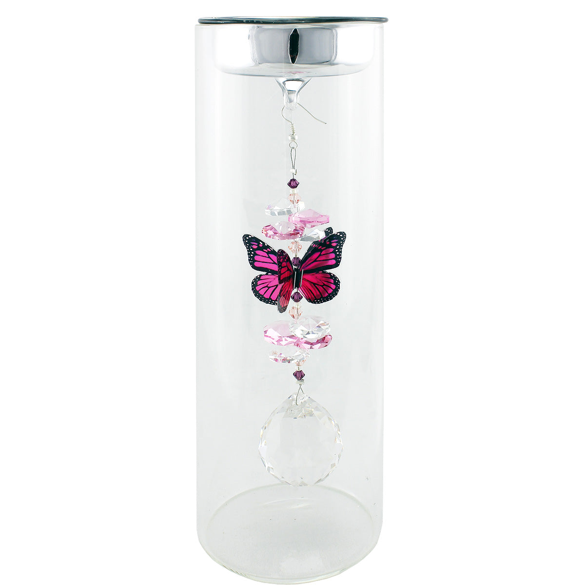 Crystal Butterfly Suncatcher in Glass Candle Holder - Small