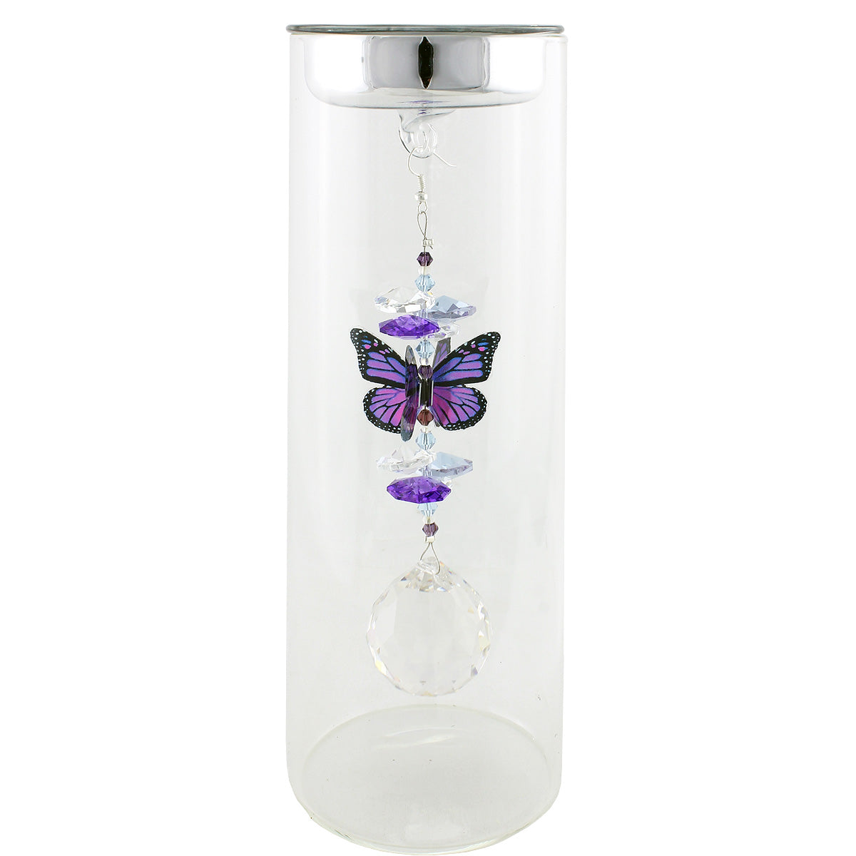Crystal Butterfly Suncatcher in Glass Candle Holder - Small