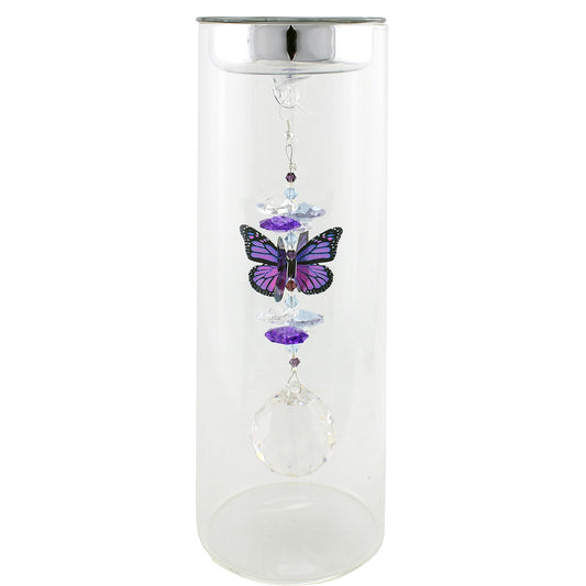 Crystal Butterfly Suncatcher in Glass Candle Holder - Small