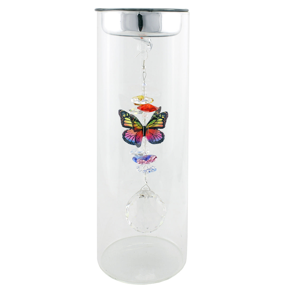 Crystal Butterfly Suncatcher in Glass Candle Holder - Small