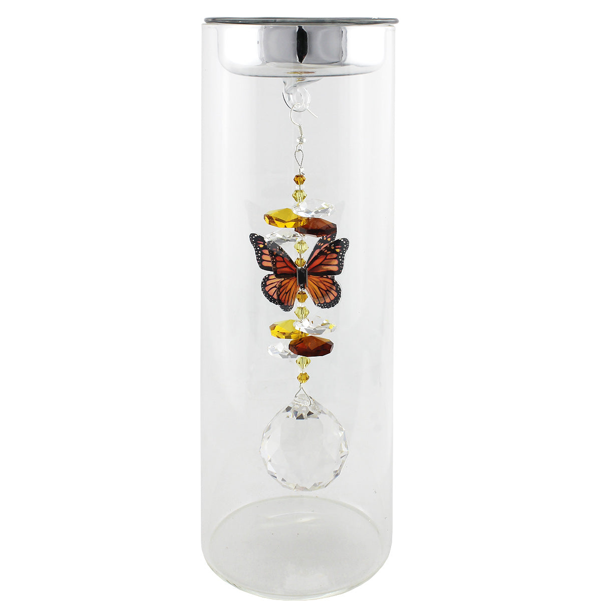 Crystal Butterfly Suncatcher in Glass Candle Holder - Small