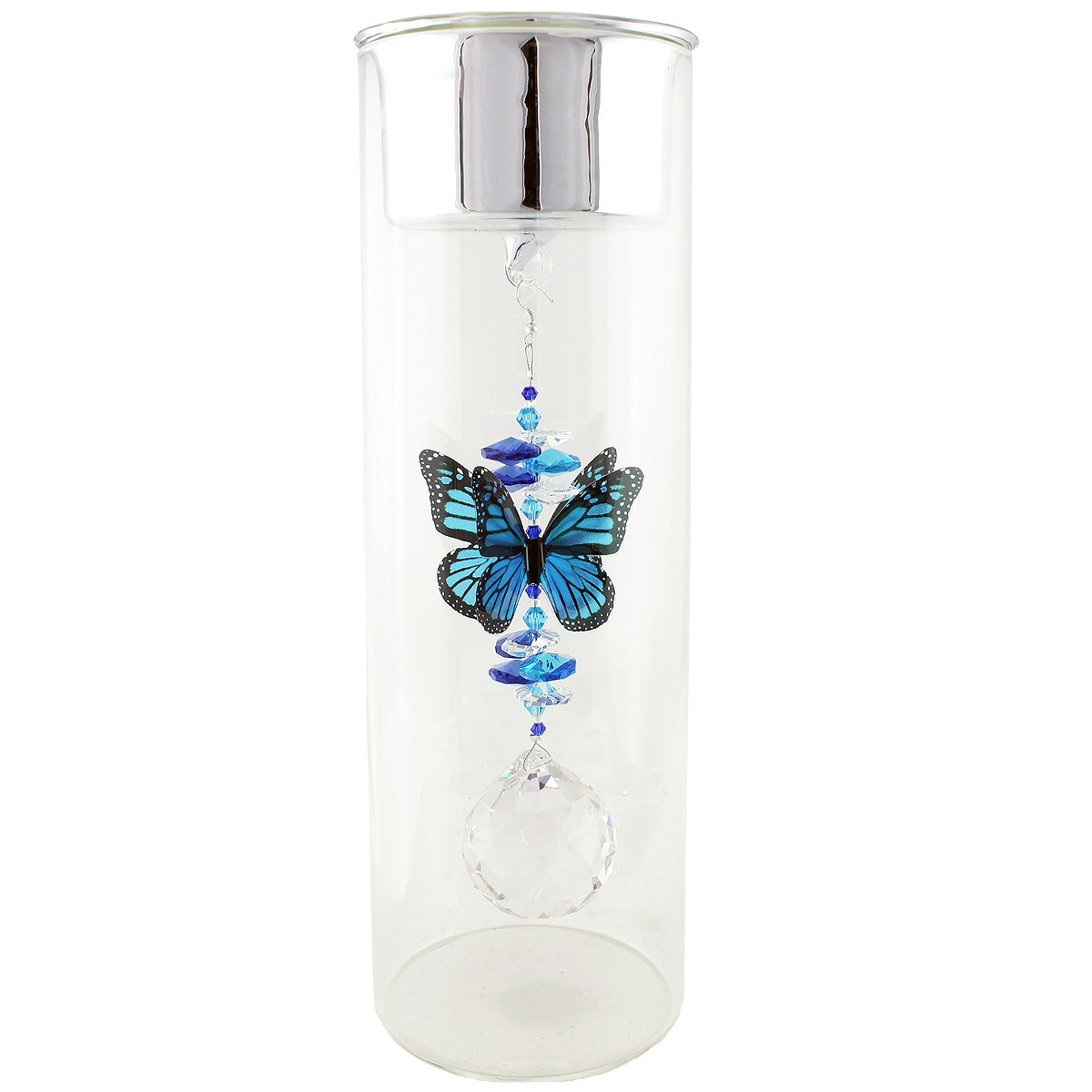 Crystal Butterfly Suncatcher in Glass Candle Holder - Medium