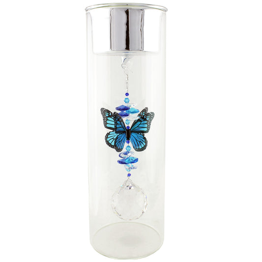 Crystal Butterfly Suncatcher in Glass Candle Holder - Medium