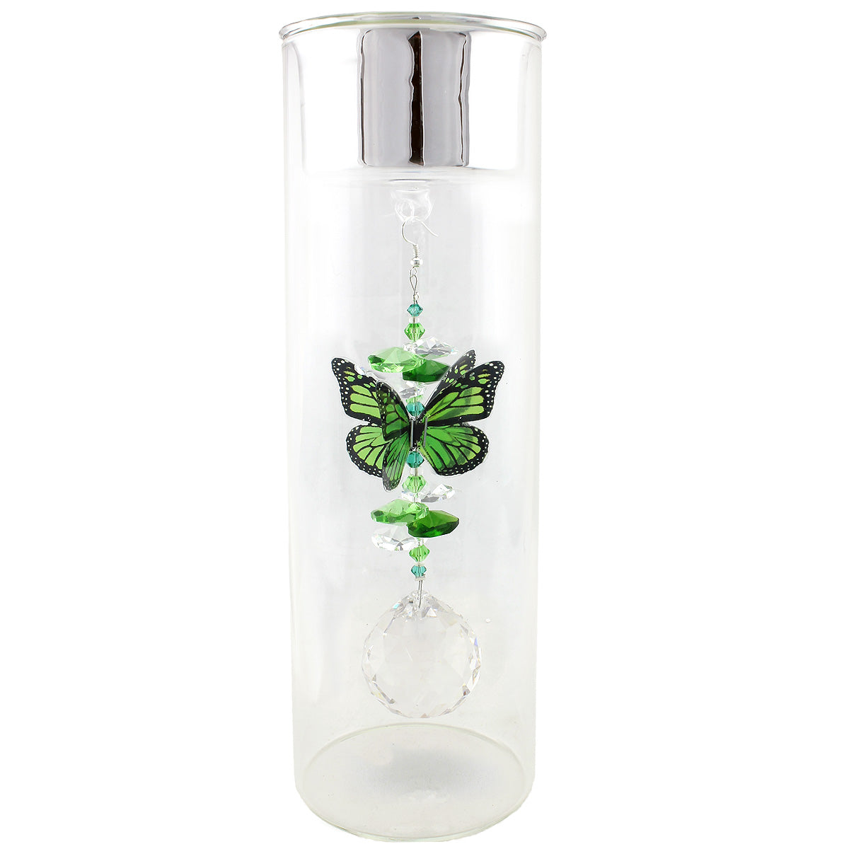 Crystal Butterfly Suncatcher in Glass Candle Holder - Medium