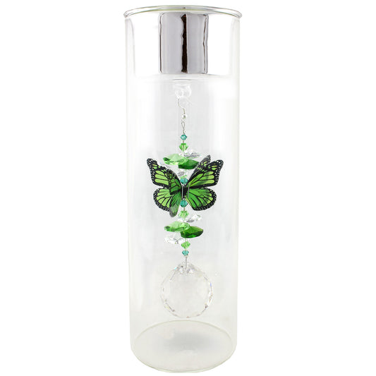 Crystal Butterfly Suncatcher in Glass Candle Holder - Medium