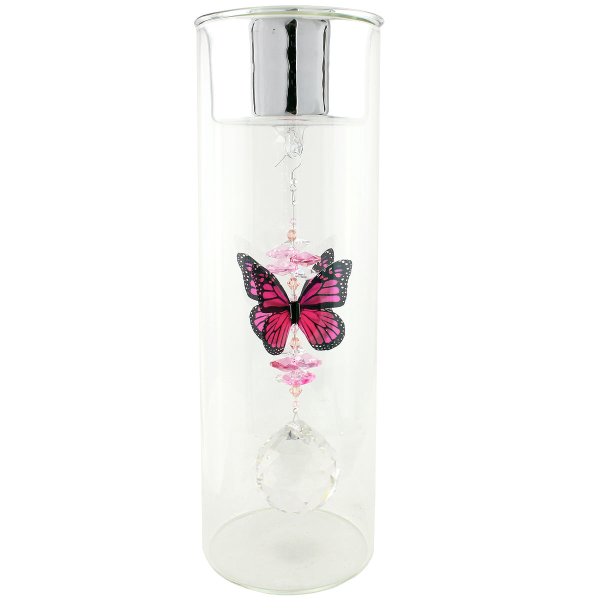 Crystal Butterfly Suncatcher in Glass Candle Holder - Medium