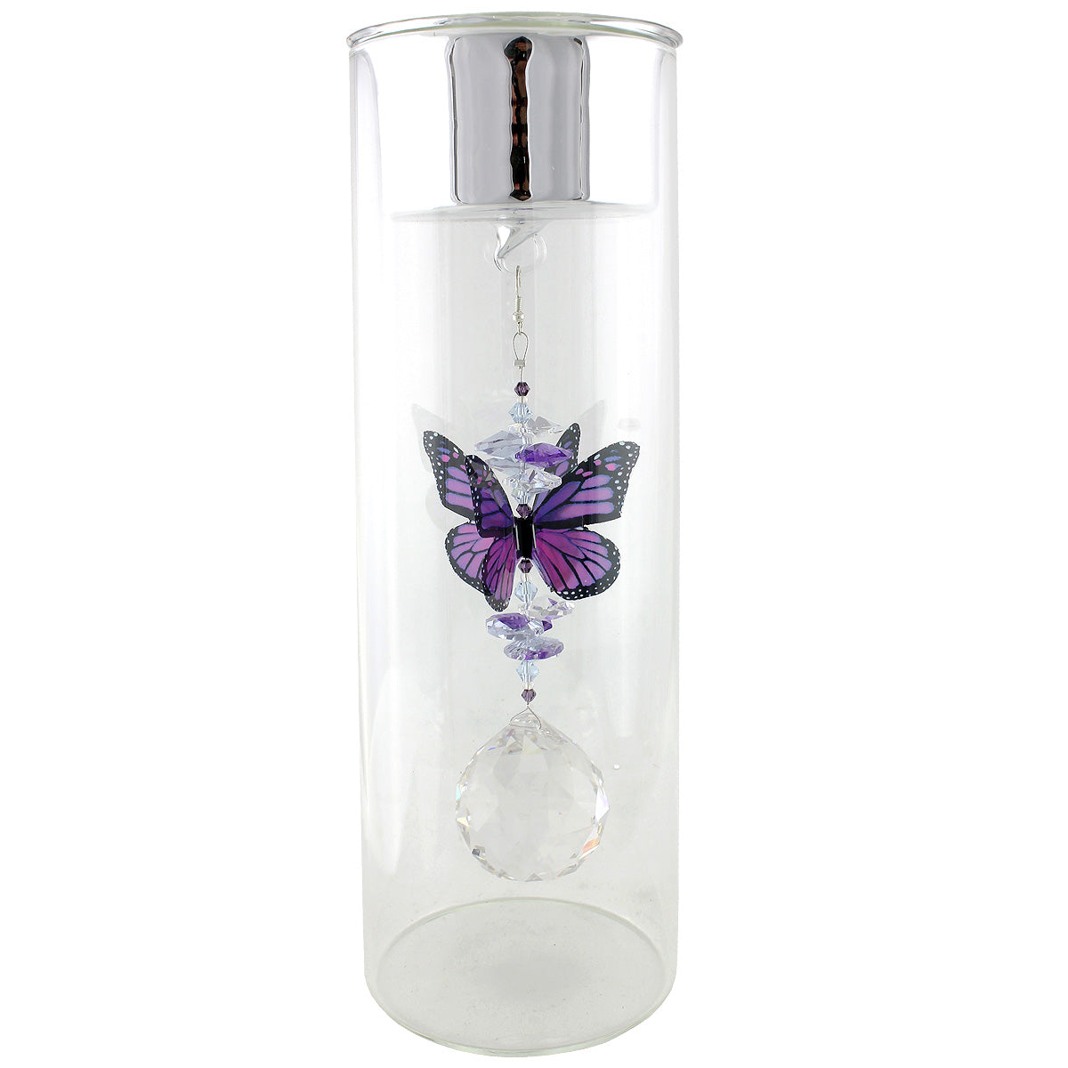 Crystal Butterfly Suncatcher in Glass Candle Holder - Medium