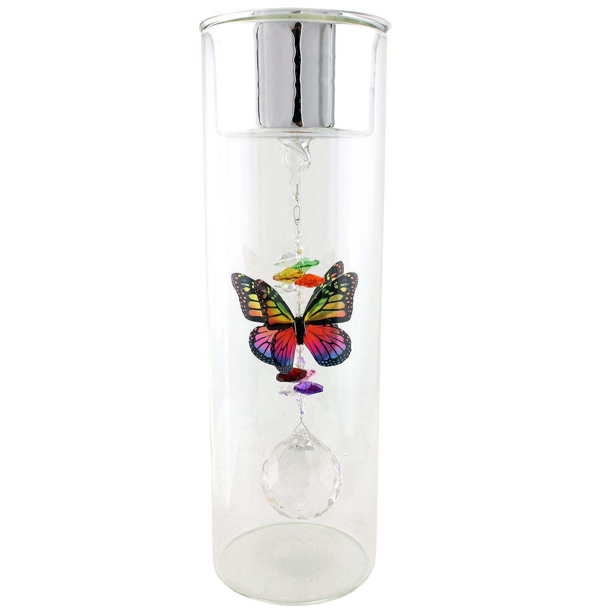 Crystal Butterfly Suncatcher in Glass Candle Holder - Medium