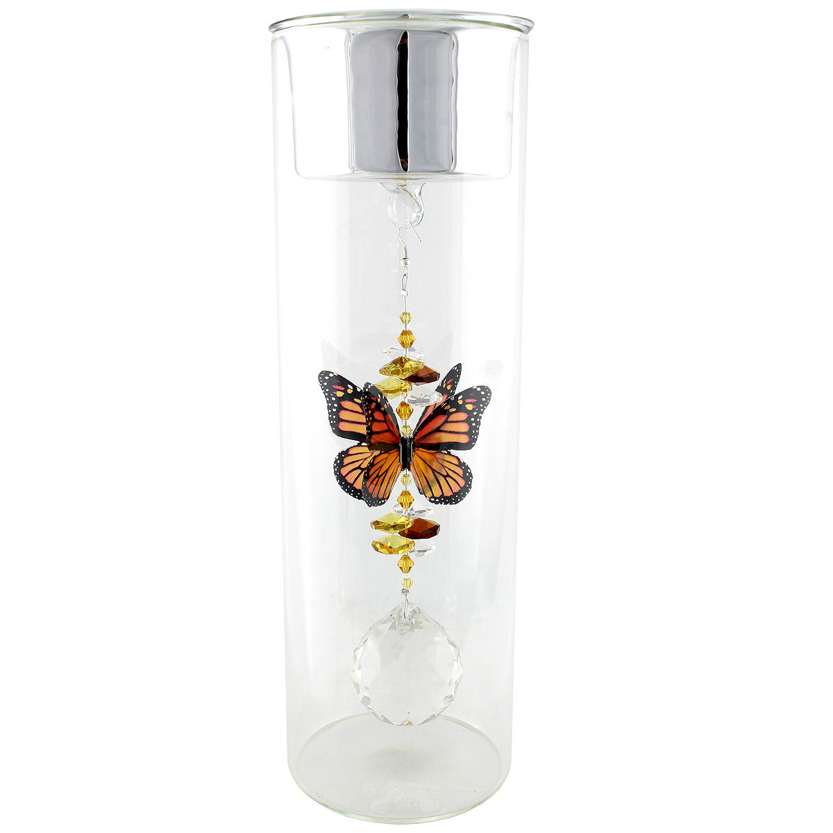Crystal Butterfly Suncatcher in Glass Candle Holder - Medium