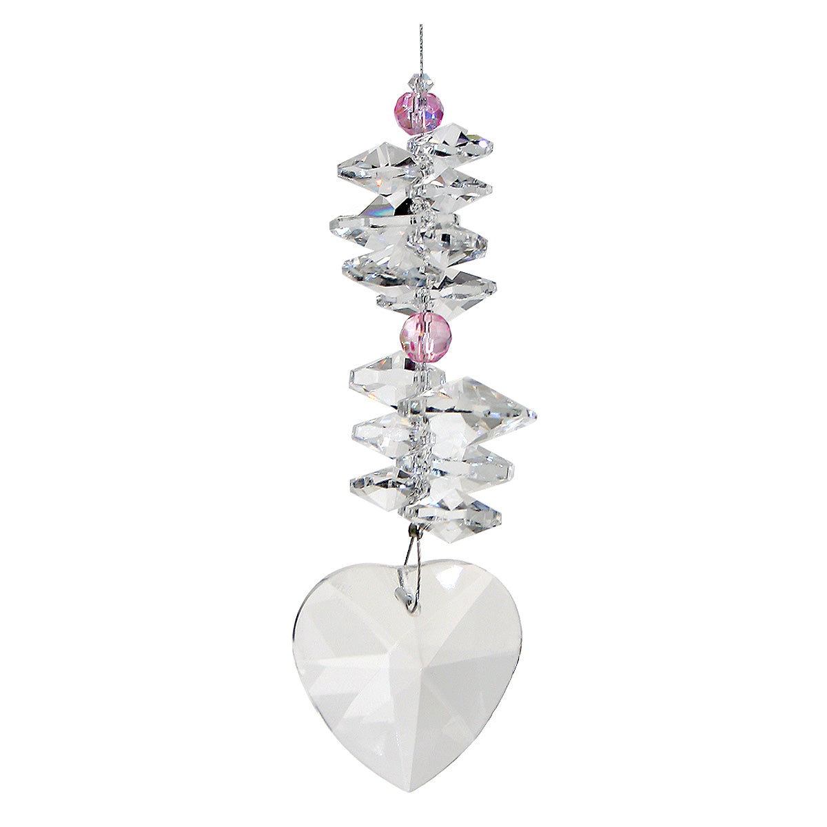 Crystal heart suncatcher with pink beads and clear octagons