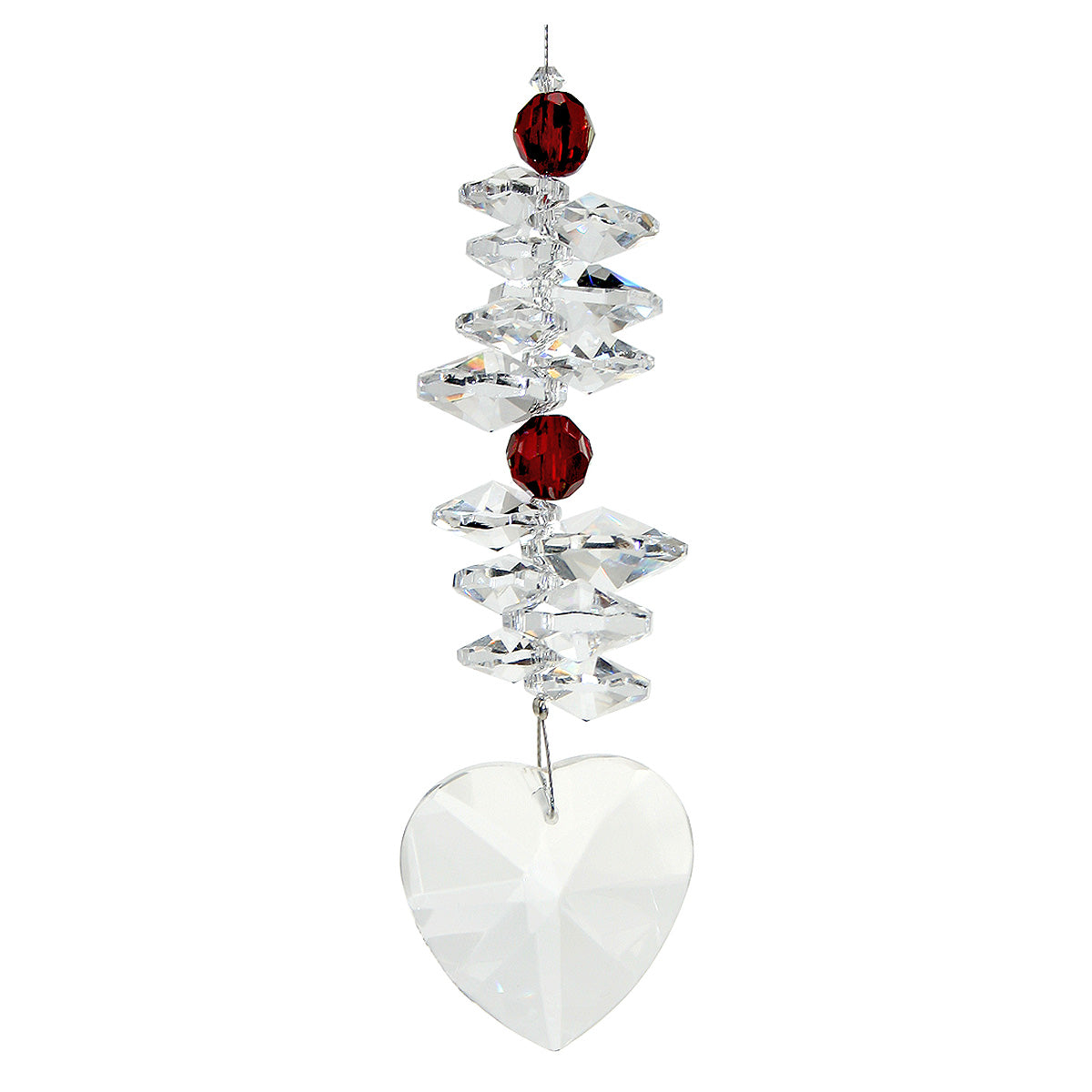 Crystal heart suncatcher with red beads and clear octagons