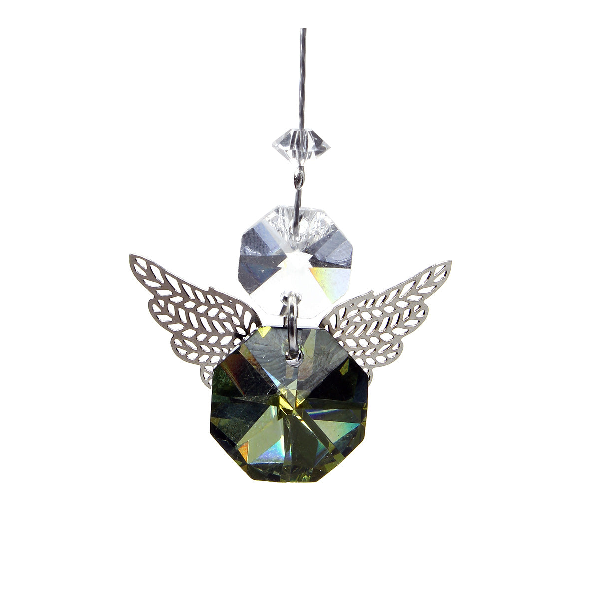 Little filigree angel dark green AB octagon suncatcher