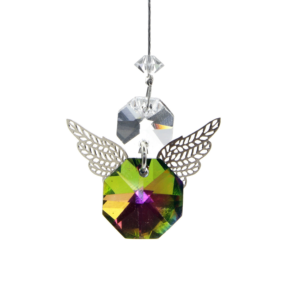 Little filigree angel lime green AB octagon suncatcher