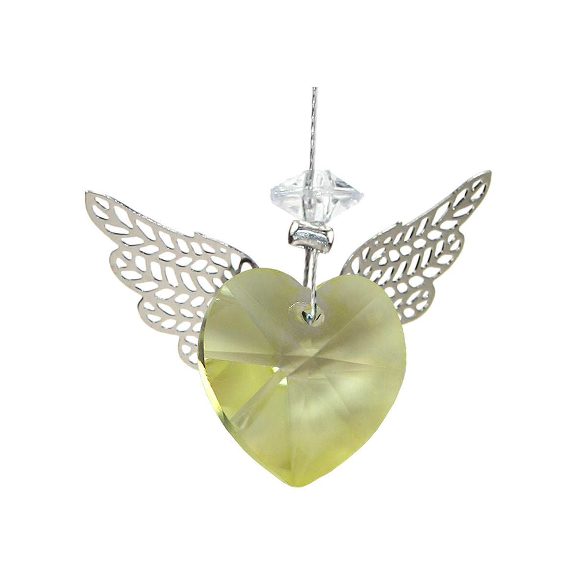 Jonquil heart-shaped crystal suncatcher with filigree wings