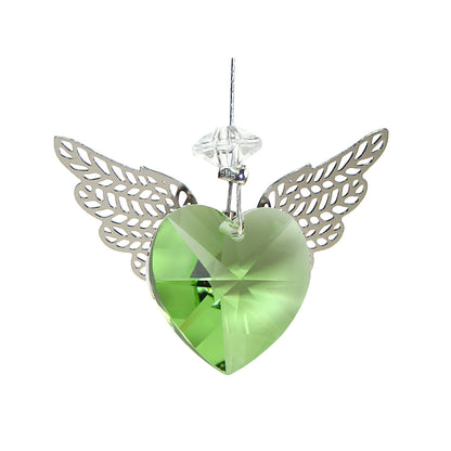 Peridot heart-shaped crystal suncatcher with filigree wings