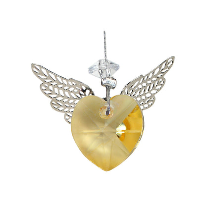 Topaz heart-shaped crystal suncatcher with filigree wings