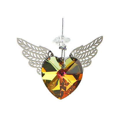 Topaz AB heart-shaped crystal suncatcher with filigree wings